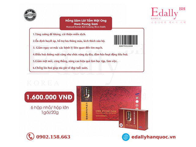 Sản phẩm Hồng sâm lát tẩm mật ong Edally Hwa Pyung Sam Hàn Quốc nhập khẩu chính hãng