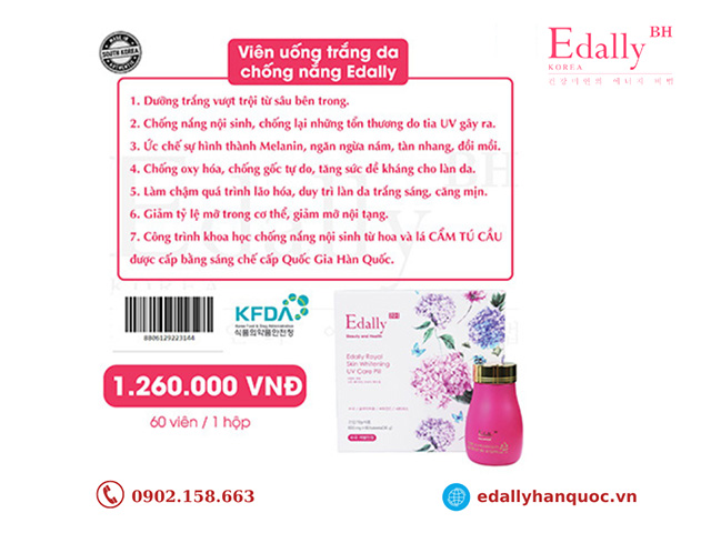 Sản phẩm Viên uống trắng da chống nắng Edally Royal Skin Whitening UV Care Pill Hàn Quốc nhập khẩu chính hãng
