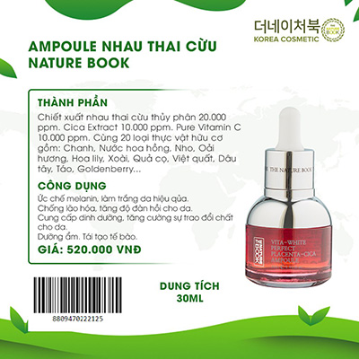 Ampoule Nhau Thai Cừu The Nature Book Hàn Quốc - Vita White Perfect Placenta-Cica Ampoule