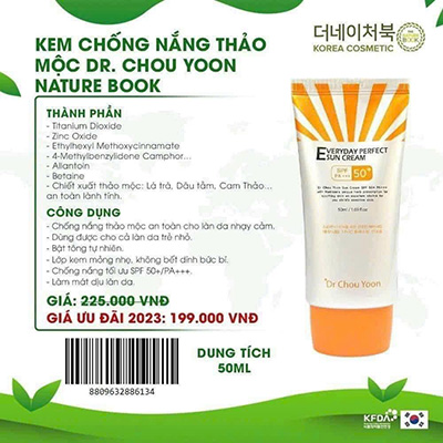 Kem Chống Nắng Dưỡng Da Dr Chou Yoon The Nature Book Everyday Perfect Sun Cream SPF50+/PA+ + +