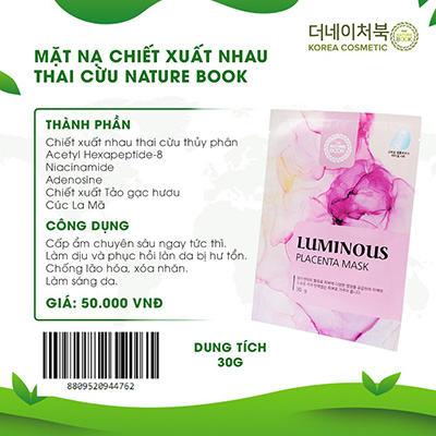 Mặt Nạ Nhau Thai Cừu The Nature Book Hàn Quốc - Luminous Placenta Mask