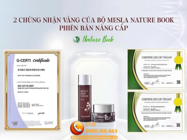 2 chứng nhận vàng của Bộ đôi ngừa nám, trắng da Mesla The Nature Bookphiên bản nâng cấp