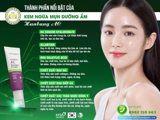 Kem ngừa mụn dưỡng ẩm han bang AC The Natue Book Hàn Quốc với bảng thành phần đắt giá