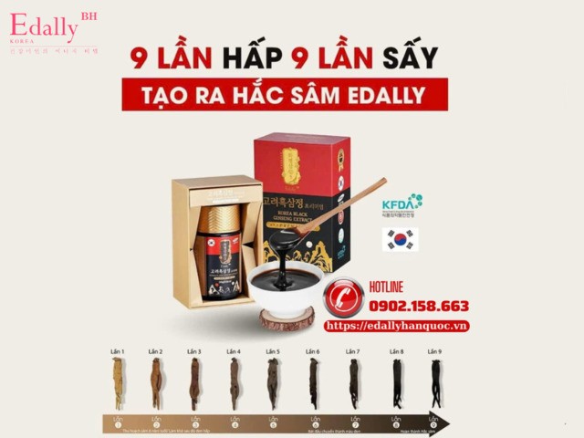 Quy trình Cửu chưng Sửu sái (hấp 9 lần, sấy 9 lần) để tạo ra sản phẩm Hắc sâm