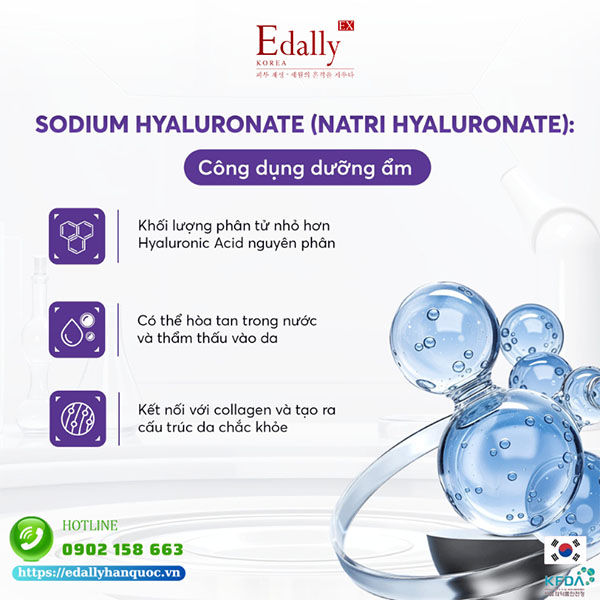 Sodium Hyaluronate (Natri Hyaluronate) là loại Hyaluronic Acid (HA) có tác dụng dưỡng ẩm