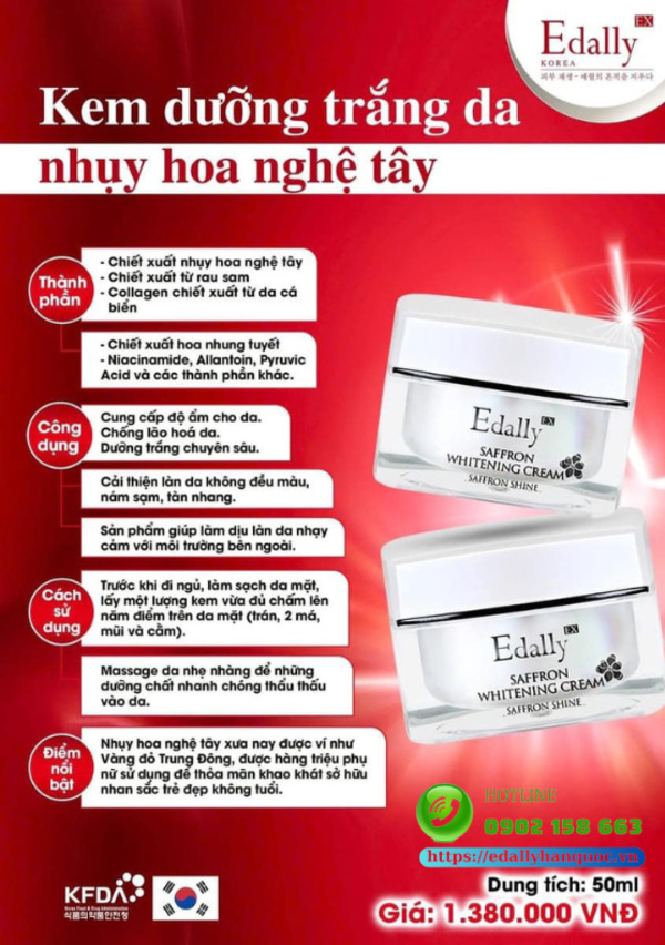 Bảng giá Kem dưỡng trắng da nhụy hoa nghệ tây Edally EX Hàn Quốc chính hãng