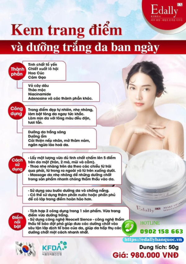 Bảng giá Kem trang điểm và dưỡng trắng da ban ngày Edally EX Hàn Quốc chính hãng