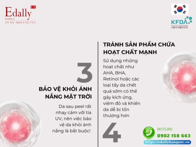 Bảo vệ da khỏi ánh nắng mặt trời và tránh sản phẩm chứa hoạt chất mạnh khi chăm sóc da sau peel da tại nhà