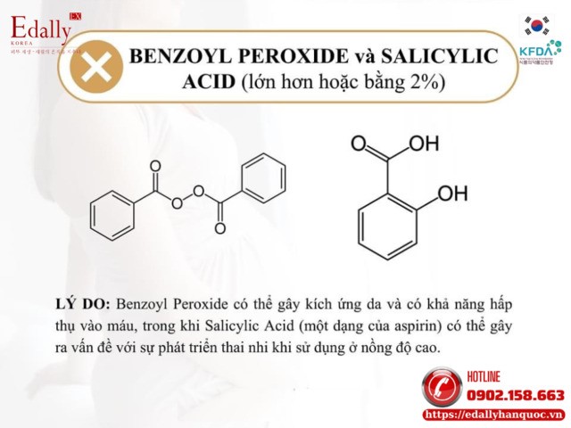 Benzoyl Peroxide và Salicylic Acid là những thành phần hoạt chất mẹ bầu nên tránh khi mang thai và cho con bú