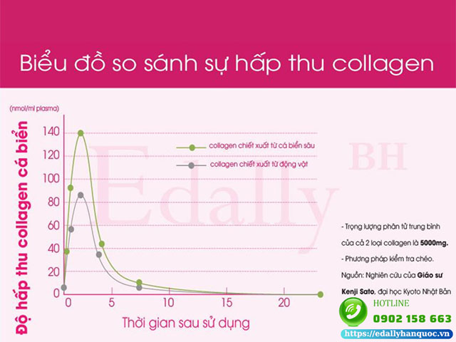 Biểu đồ so sánh độ hấp thu của Collagen thủy phân từ cá biến theo đường uống