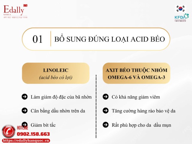 Bổ sung đúng loại acid béo trong quá trình dưỡng ẩm cho da dầu mụn