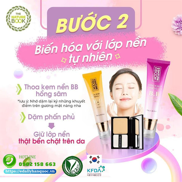 Bước makeup lớp nền tự nhiên nhanh gọn và biến hóa với Kem nền BB hồng sâm và Phấn phủ The Nature Book