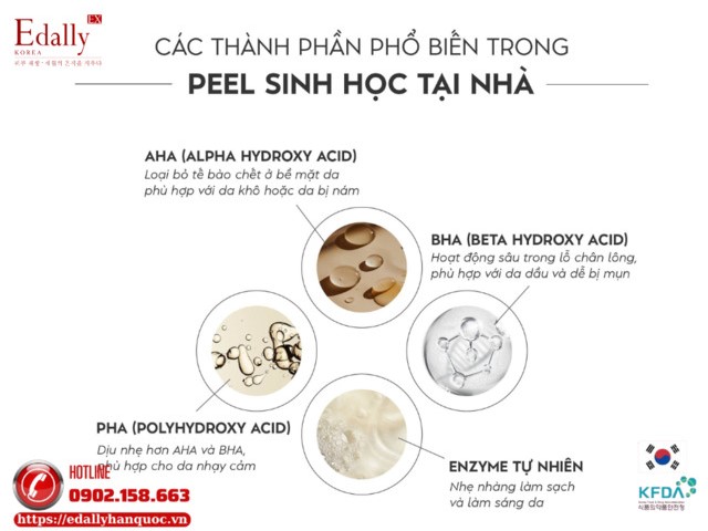 Thành phần phổ biến trong sản phẩm peel da sinh học tại nhà