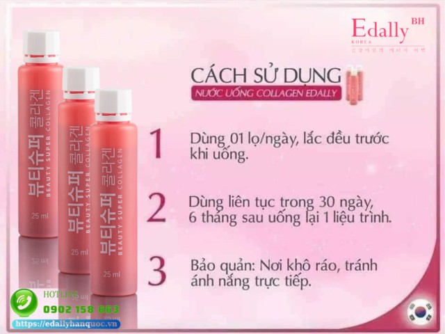 Hướng dẫn sử dụng Nước uống Beauty Super Collagen Edally Hàn Quốc nhập khẩu chính hãng