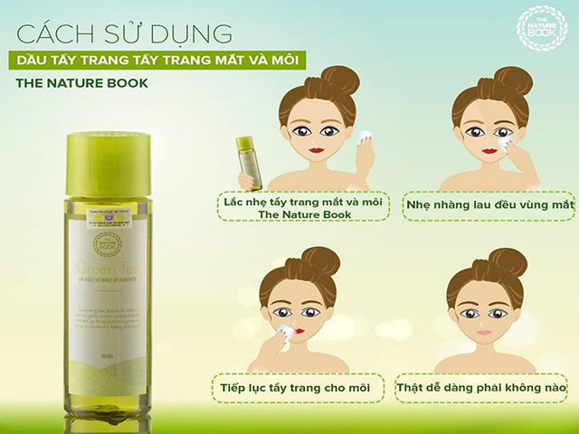 Cách sử dụng Tẩy trang mắt môi chiết xuất trà xanh The Nature Book Hàn Quốc
