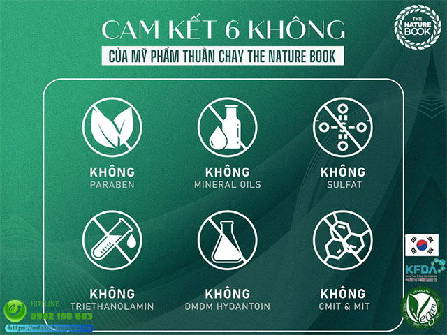 Cam kết 6 không trong sản xuất Mỹ phẩm thuần chay The Nature Book Hàn Quốc