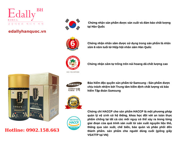 Chứng nhận Hắc sâm Edally Hàn Quốc (Hwa Pyung Sam Edally) được sản xuất và đảm bảo chất lượng tại Hàn Quốc 