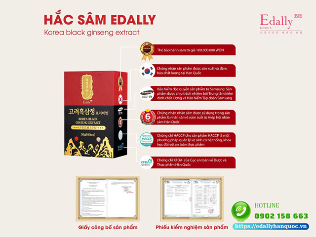 Cao Hắc Sâm Hàn Quốc Edally Korea Black Ginseng Extract Premium được chứng nhận chất lượng bởi các tổ chức uy tín và cơ quan chức năng