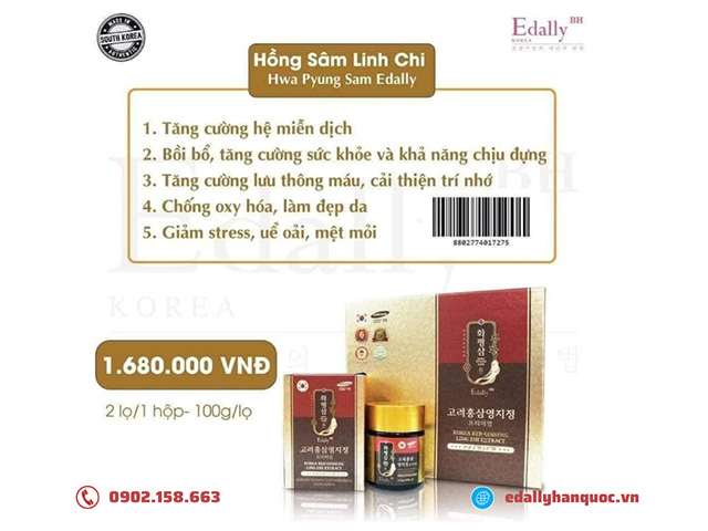 Cao Hồng sâm Linh chi Hàn Quốc Edally Hwa Pyung Sam nhập khẩu chính hãng