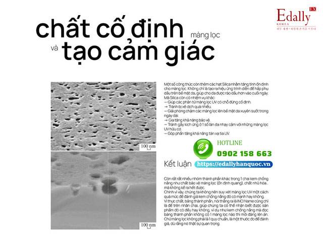 Chất cố định màng lọc chống nắng và tạo cảm giác trong kem chống nắng