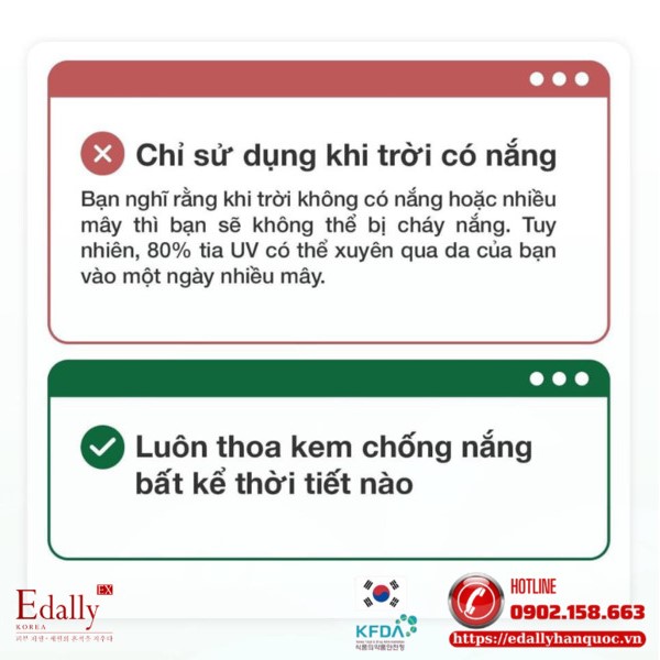 Sai lầm 1: Chỉ sử dụng kem chống nắng khi trời nắng