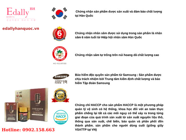 Chứng nhận Hồng Sâm Linh Chi Edally Hàn Quốc (Hwa Pyung Sam Edally) được sản xuất đảm bảo chất lượng tại Hàn Quốc 