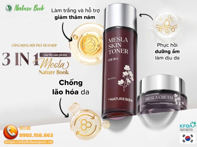 Công dụng tích hợp của Bộ đôi ngừa nám, trắng da Mesla The Nature Book phiên bản nâng cấp