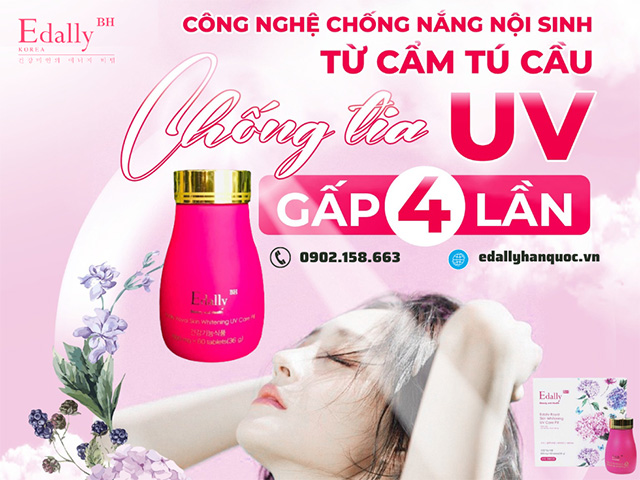 Viên uống trắng da chống nắng Edally BH Hàn Quốc với công nghệ chống nắng nội sinh từ Cẩm tú cầu