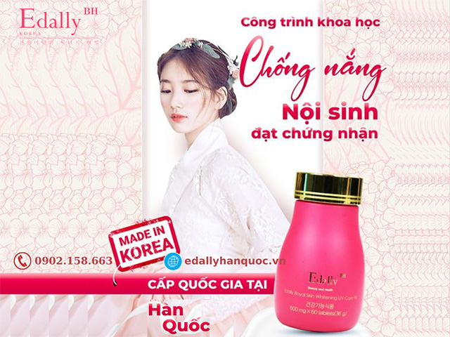 Viên uống chống nắng trắng da Edally BH là công trình nghiên cứu khoa học chống nắng nội sinh đạt chứng nhận cấp Quốc gia tại Hàn Quốc