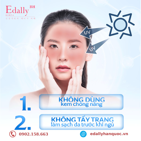 Không sử dụng kem chống nắng thường xuyên và không tẩy trang trước khi đi ngủ khiến da mặt nhanh lão hóa