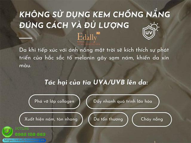 Da sạm xỉn màu do không sử dụng kem chống năng đúng cách và đủ lượng