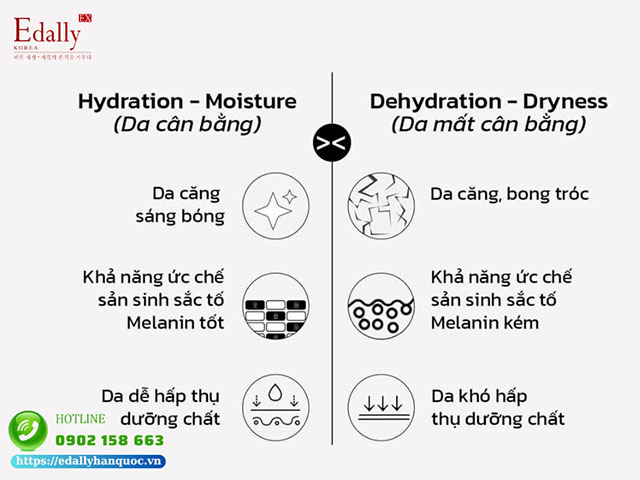 Dấu hiệu nhận biết làn cân bằng và mất cân bằng Hydration (nước) và Moisture (dầu)