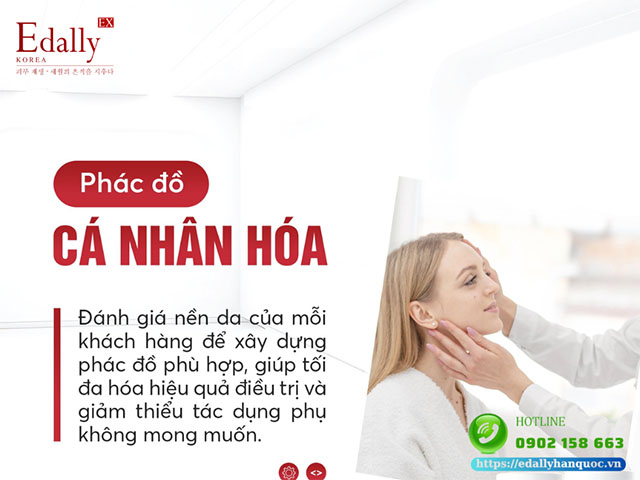 Điều trị mụn theo phác đồ cá nhân hóa giúp đánh giá nền da của mỗi người để xây dựng phác đồ phù hợp, giúp tối đa hóa hiệu quả điều trị và giảm tác dụng phụ không mong muốn