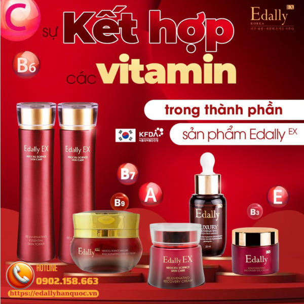 Sự kết hợp độc đáo các vitamin trong bảng thành phần sản phẩm Mỹ phẩm Edally EX