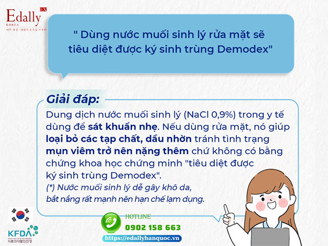 Dùng nước muối sinh lý rửa mặt có tiêu diệt được ký sinh trùng Demodex không?