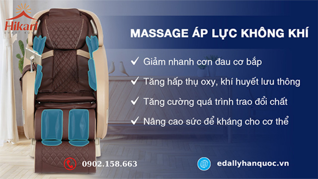Ghế Massage Hikari Nhật Bản - Vergo LV1 cao cấp với công nghệ Massage áp lực không khí hỗ trợ vận chuyển oxy khắp cơ thể, tốt cho tim mạch