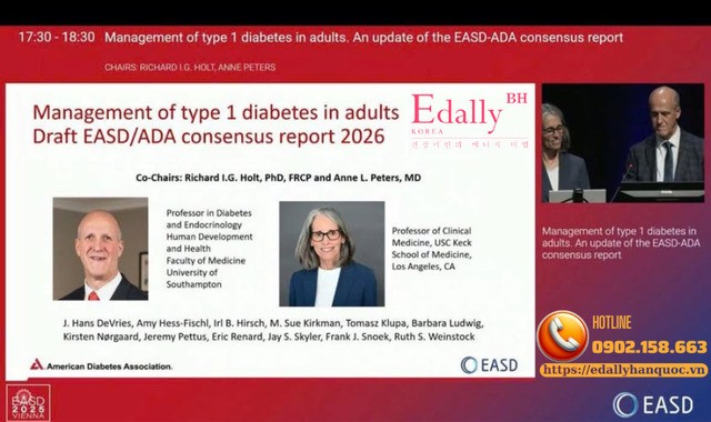 Giáo sư Anne Peters và Giáo sư Richard Holt, đồng chủ tịch ban soạn thảo Dự thảo Hướng dẫn điều trị đái tháo đường type 1 của EASD/ADA năm 2026 đã trình bày tổng quan về bản dự thảo này tại Hội nghị thường niên EASD 2025 Giáo sư Anne Peters và Giáo sư Richard Holt, đồng chủ tịch ban soạn thảo Dự thảo Hướng dẫn điều trị đái tháo đường type 1 của EASD/ADA năm 2026 đã trình bày tổng quan về bản dự thảo này tại Hội nghị thường niên EASD 2025