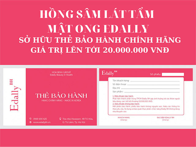 Hồng Sâm lát tẩm Mật ong Hwa pyung Sam Edally Hàn Quốc sở hữu thẻ bảo hành chính hãng trị giá 20.000.000 VNĐ