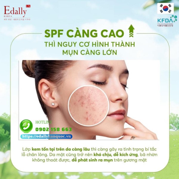 Kem chống nắng có chỉ số SPF càng cao cao thì nguy cơ hình thành mụn càng lớn