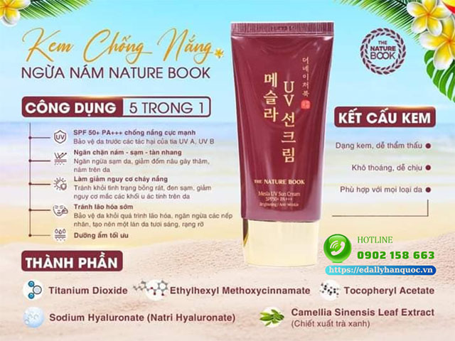 Tác dụng của Kem chống nắng phổ rộng ngừa nám The Nature Book Hàn Quốc nhập khẩu chính hãng
