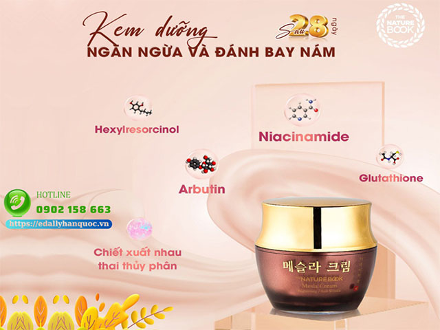 Kem dưỡng trị nám tự nhiên Mesla Nature Book Hàn Quốc với thành phần giúp cắt nguồn sinh nám và trẻ hóa làn da