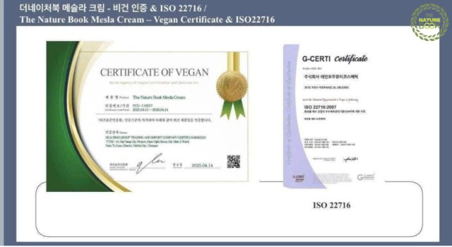 Kem ngừa nám dưỡng trắng da Mesla The Nature Book Hàn Quốc được chứng nhận thuần chay quốc tế Vegan và ISO 22716