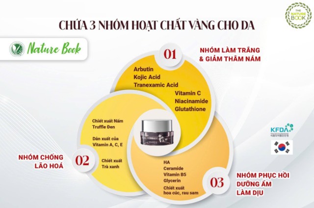 Kem ngừa nám dưỡng trắng da Mesla The Nature Book Hàn Quốc với bảng thành phần vàng cho da nám