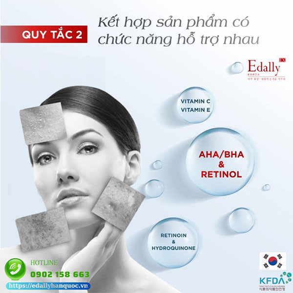 Quy tắc kết hợp sản phẩm và hoạt chất có chức năng hỗ trợ nhau khi dùng hoạt chất chăm sóc da