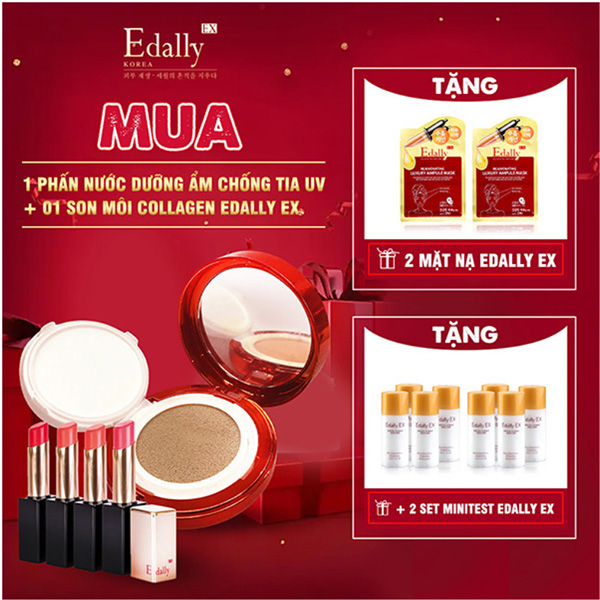Mua 01 phấn nước dưỡng ẩm chống tia UV Edally EX + 01 son môi Collagen Edally EX khuyến mại 02 mặt nạ Edally EX+ 2 set Minitest Edally EX