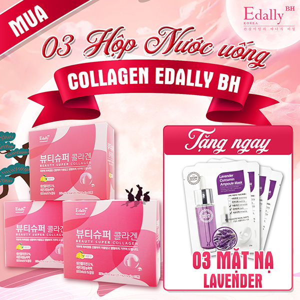 Mua combo 3 hộp Nước Uống Beauty Super Collagen Edally khuyến mại ngay 3 mặt nạ lavender The Nature Book