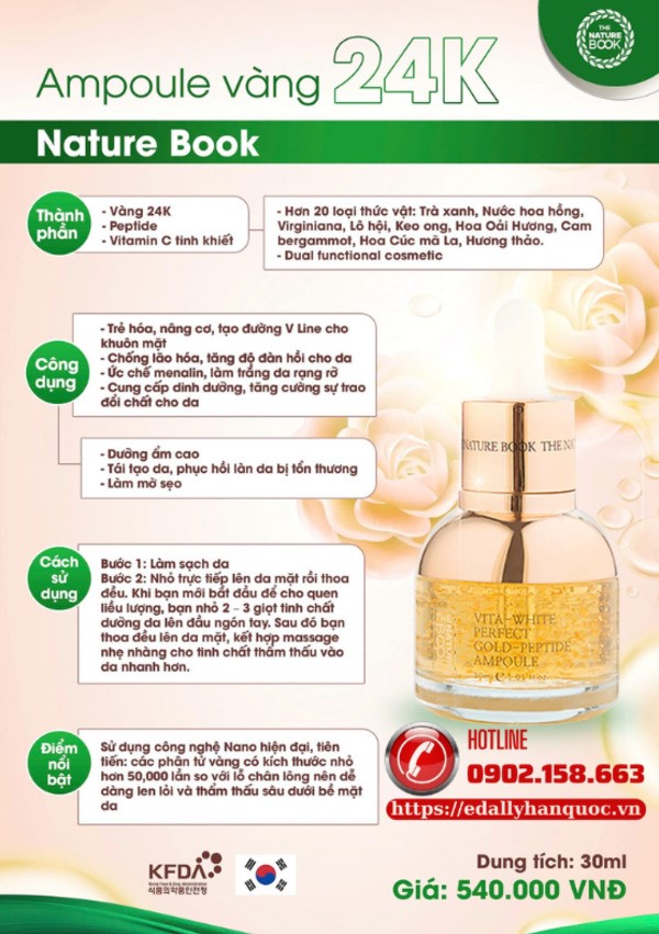 Kích hoạt thanh xuân với Ampoule Vàng 24K The Nature Book Hàn Quốc