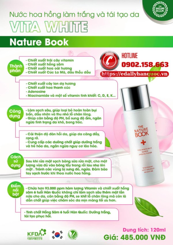 Kích hoạt thanh xuân với Nước hoa hồng Vita White The Nature Book Hàn Quốc