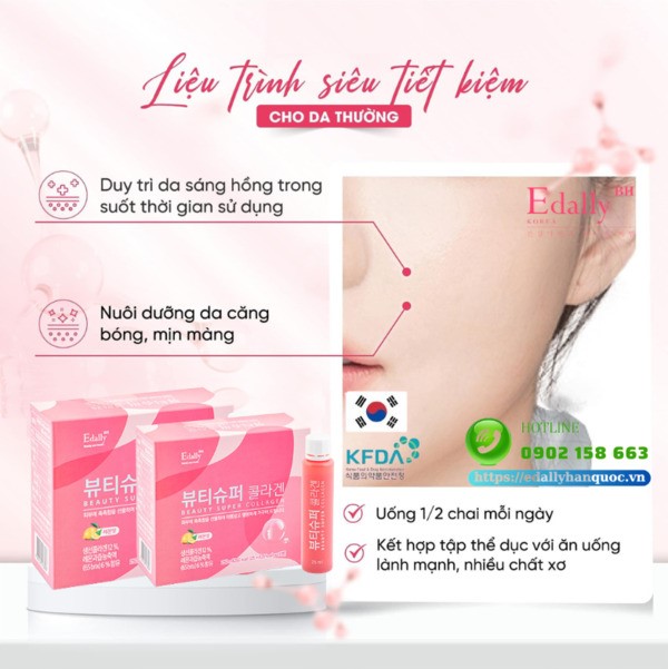 Liệu trình sử dụng tiết kiệm Nước uống Beauty Super Collagen Edally Hàn Quốc dành cho làn da thường