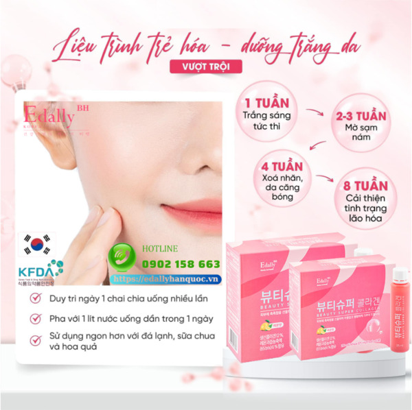 Liệu trình sử dụng Nước uống Beauty Super Collagen Edally Hàn Quốc để trẻ hóa dưỡng trắng da vượt trội